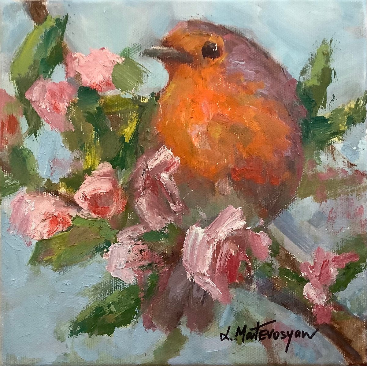 Robin In Garden By Lia Matevosyan Haselton, 8 X 8, Artwork For Sale On Artfinder
