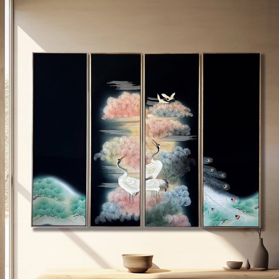 Cranes ~Love~ (Kimono Upcycled)