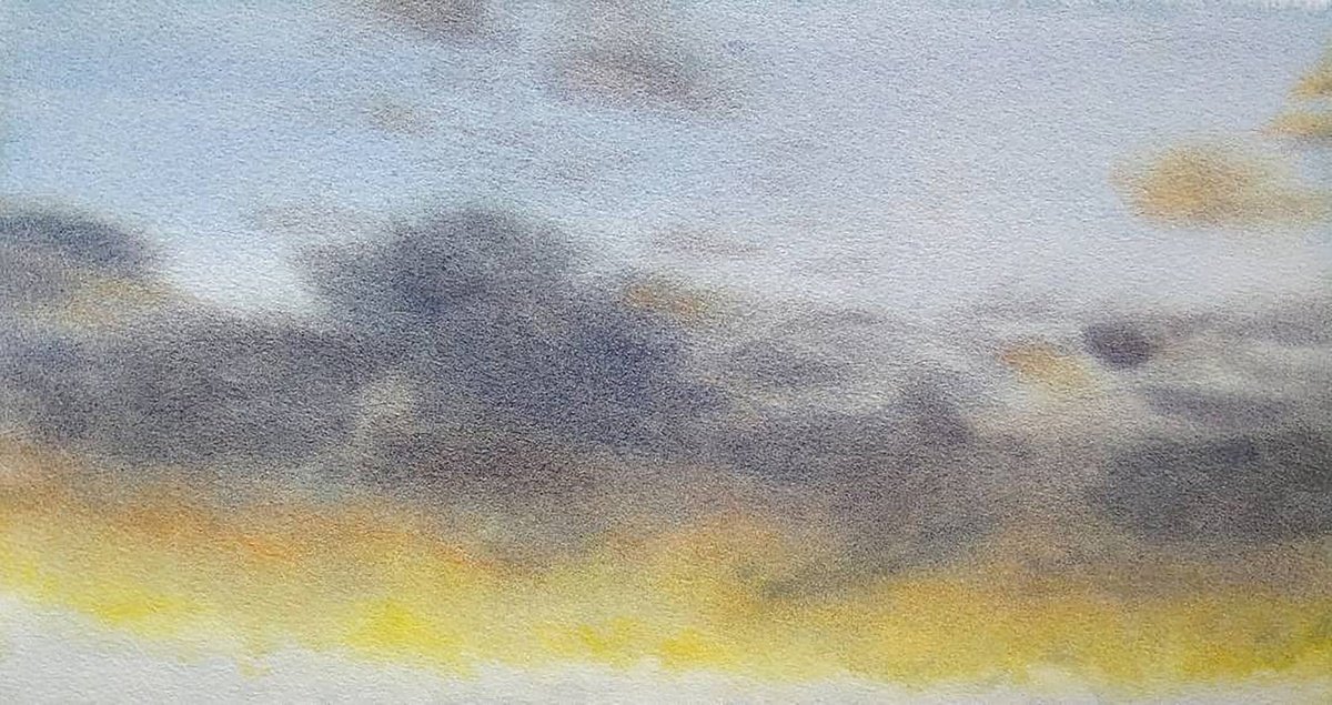Abstract Landscape Watercolour By Alona Hryn, 14 X 7, Terrific Sunset Right Outside The Supermarket, Original Artwork