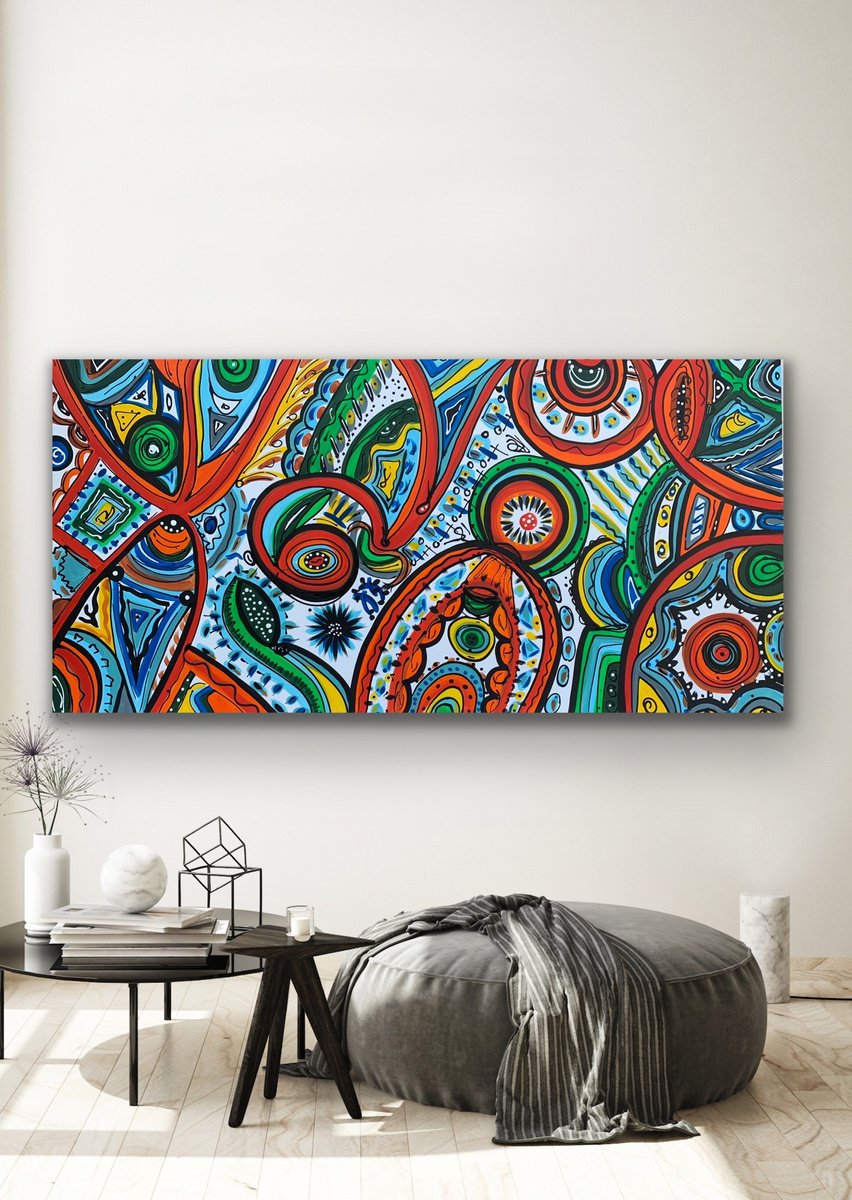 Organic Abstract Acrylic Painting By Veronica Vilsan, 71 X 35", Life In Colors 62, Original Artwork