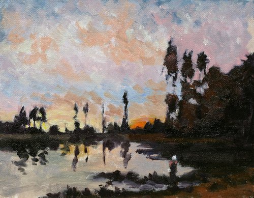 copy of Daubigny painting "Soleil couchant sur l'Oise/Setting Sun on the Oise" by John Fleck