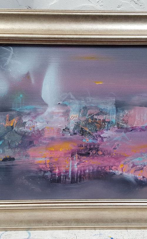 Beautiful diaphane mindscape signed master Ovidiu Kloska Oneiric abstract landscape by Kloska Ovidiu