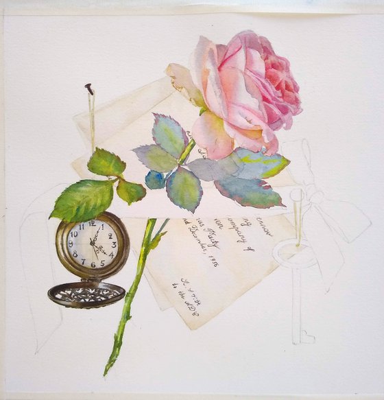 Trompe-l'Oeil Still Life with rose