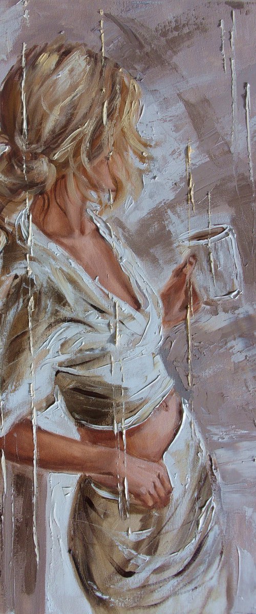 For D. " GOOD MORNING  " original painting wind romantic palette knife GIFT by Monika Luniak