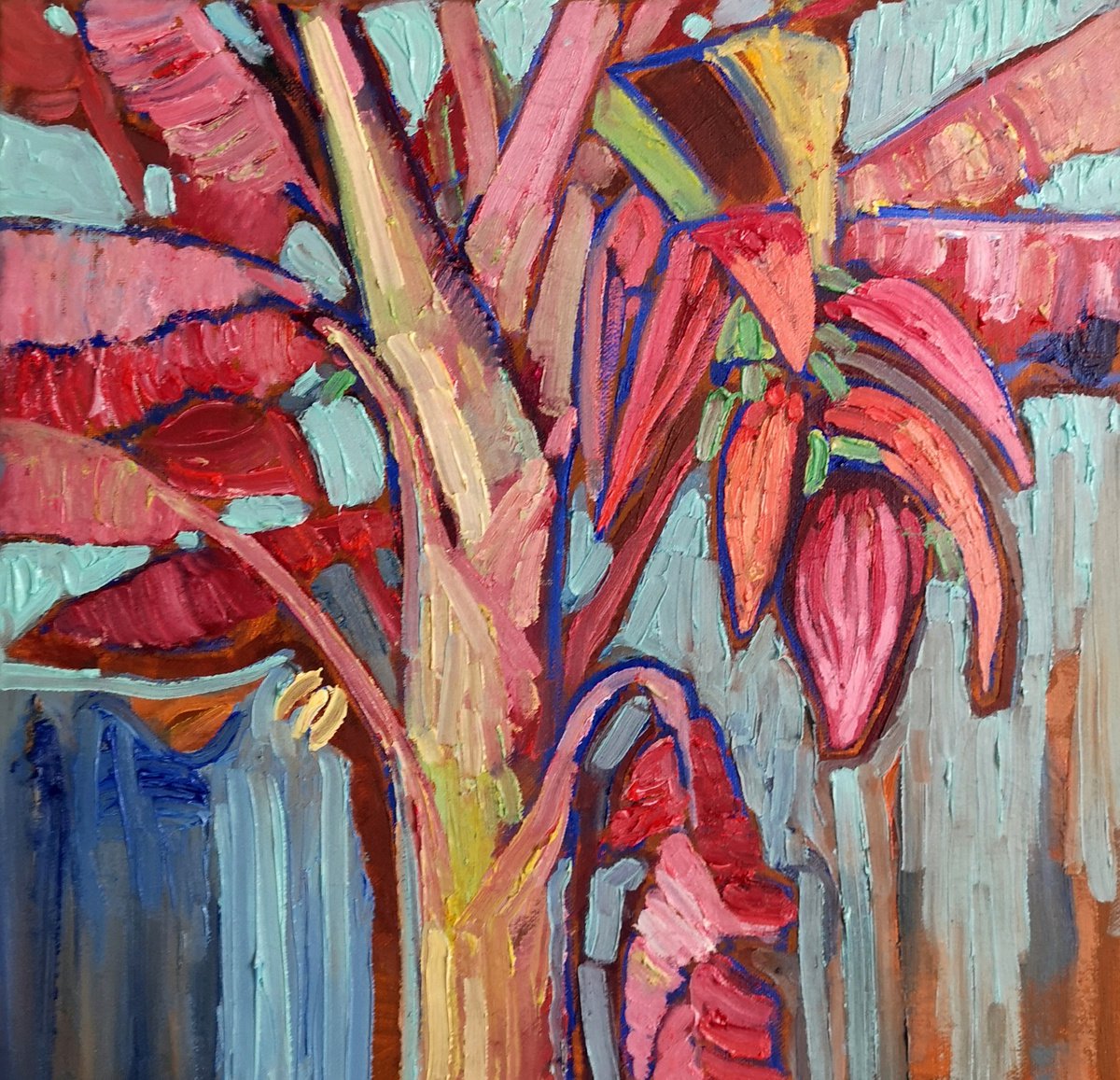 Pink banana tree Painting by Maria Barkovskaya