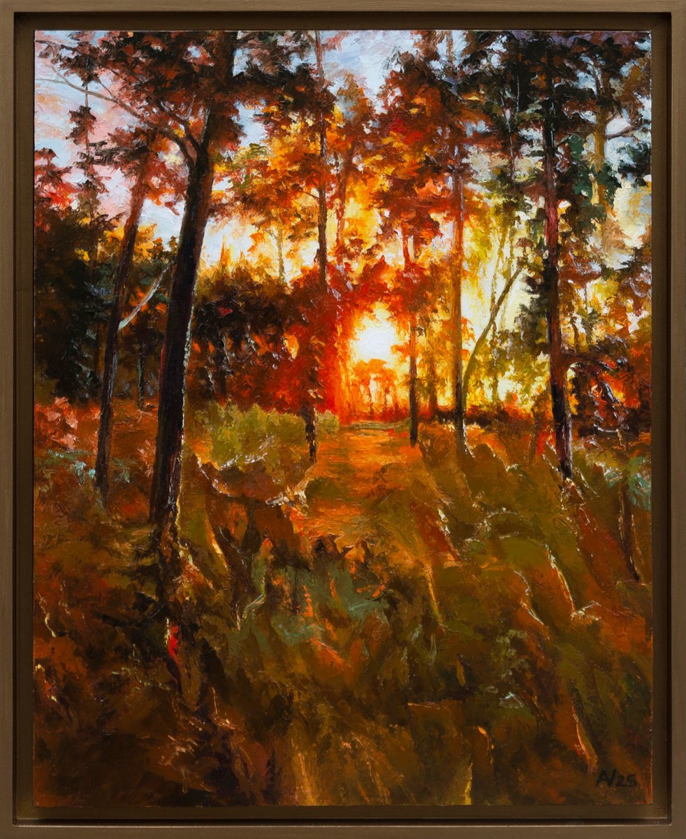 Impressionistic Landscape Oil Painting By Oleksii Vylusk, 17 X 21", Sunset 07, Original Artwork