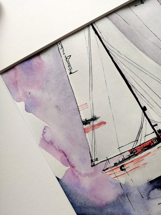 Sailboat painting. Seascape