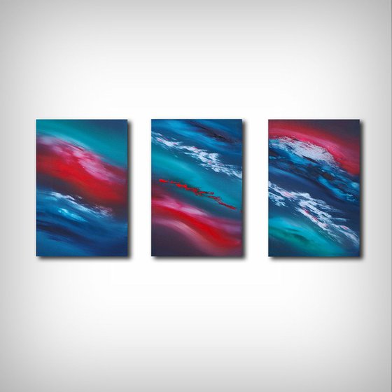 Time passes slowly,  Full Series  - Triptych n° 3 Paintings, Original abstract, oil on canvas