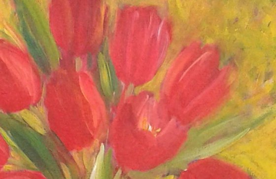Nine Red Tulips
