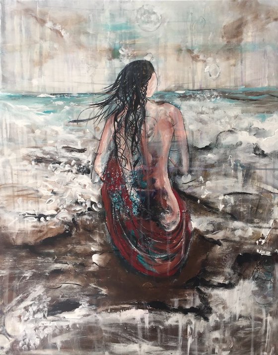 Drawn To You - Abstract Paintings - Semi Nude - Portraits - Large Canvas Art - Fine Art - Acrylic Painting - UK Art - Seascape - Beach - Free Shipping - Gift Ideas - Large Paintings