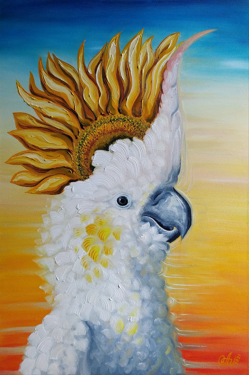 OPTIMIST - bird painting, original oil painting on canvas, rolled in tube, gift idea. by Anna Shabalova