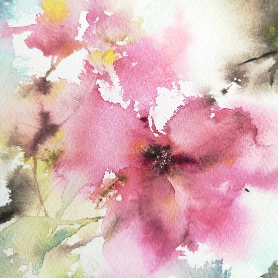 Pink flowers, watercolor painting