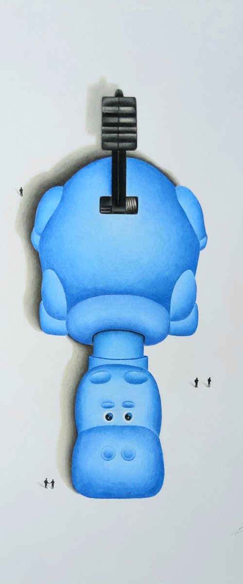 Hippo a pencil drawing (Blue) by Daniel Shipton