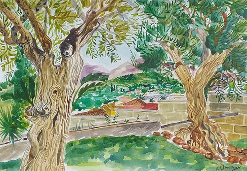 Two olive trees at Monteolivos, Andalucia by Kirsty Wain