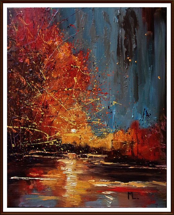 " THE MAGIC AUTUMN "  ABSTRACT original OIL painting  FALLpalette knife GIFT MODERN URBAN ART OFFICE ART DECOR HOME DECOR GIFT IDEA