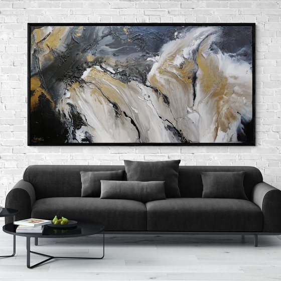 Black Jack Bullion 190cm x 100cm Textured Abstract Art