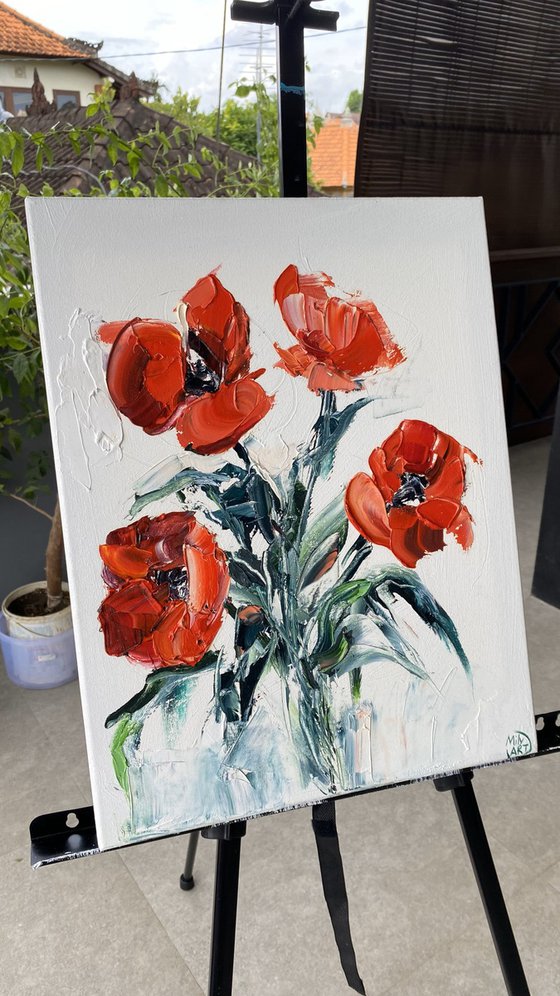 Red Poppy Textured Impasto
