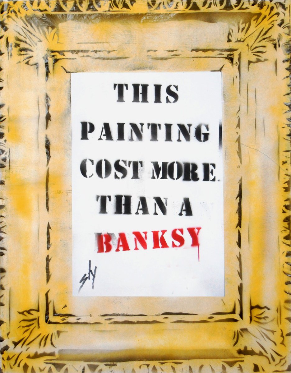Urban And Pop Abstract Painting By Juan Sly, 23 X 30", A Real Banksy (On An Urbox)., Original Artwork