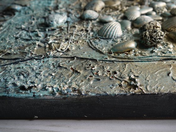 On The Shore - Large 90cm x 60cm, heavily textured mixed media painting, ready to hang