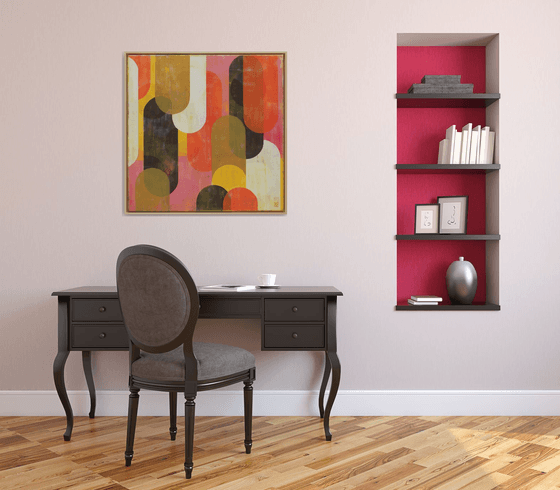 Traffic Pink & Orange - Incl Frame - 85x85 cm - Pop Art Painting - Ronald Hunter 17J