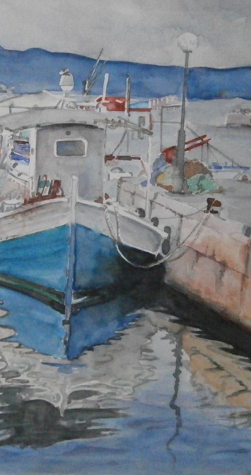 BLUE BOAT /32 x 26 cm by Zoran Mihajlović Muza