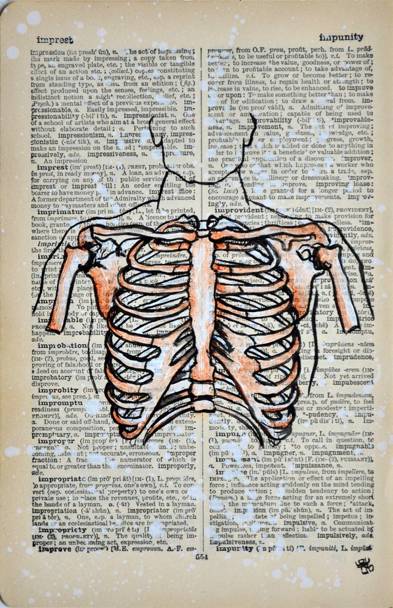 Body Bones - Painting Collage Art on Real English Dictionary Vintage Page