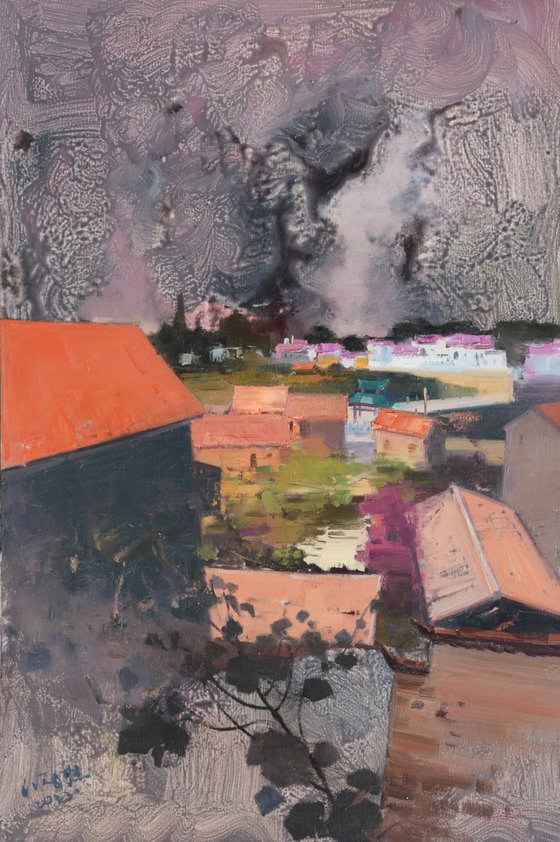 Landscape oil painting:Village 123