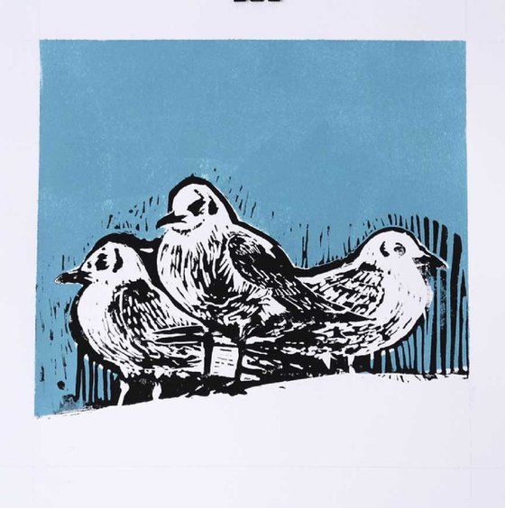 Seagulls, linocut, 2023