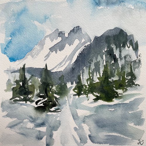 Mountains Original Watercolor Painting, Slovak Mountain Landscape Artwork, Outdoor Art, Birthday Gift by Kate Grishakova