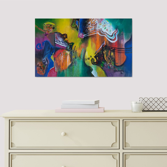 A New Connection No. 1, Horizontal Abstract Painting, Multicolored Art On Canvas