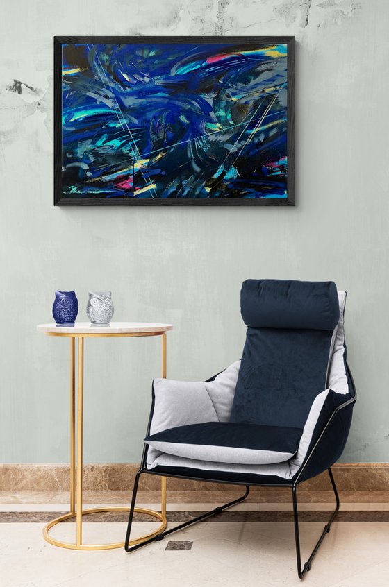 Expressive abstraction - "Ocean" -  Blue abstract - Geometric abstract - Abstract painting