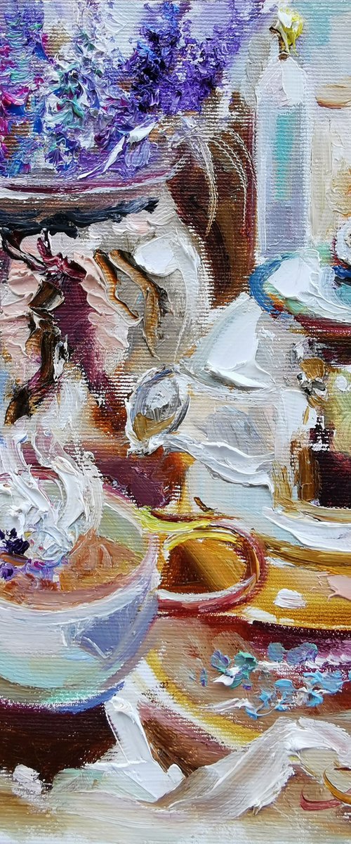 Oil Canvas Artwork for Autumn Ambiance, Tea and Lavender Delight by Annet Loginova