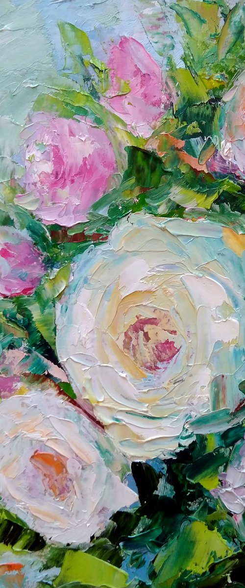 Rose Painting Original Art Abstract Floral Small Oil Artwork Flower Wall Art Mini Oil Painting by Yulia Berseneva