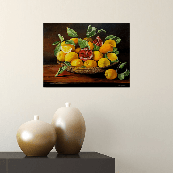 Lemons and pomegranates - still life - original painting