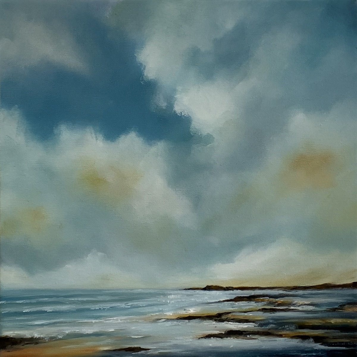 Abstract Landscape Oil Painting By Mullo Art, 14 X 14", Beneath The Open Sky, Original Artwork