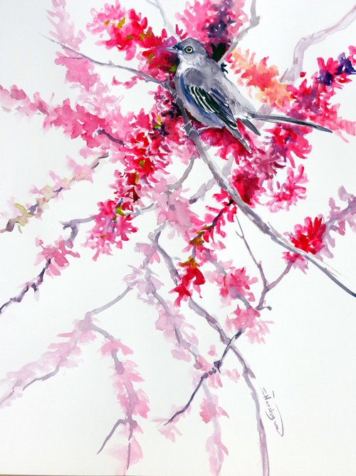 Mockingbird and Spring Blossom by Suren Nersisyan