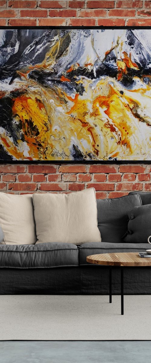 Granite Sienna 190cm x 100cm Sienna Black Textured Abstract Art by Franko