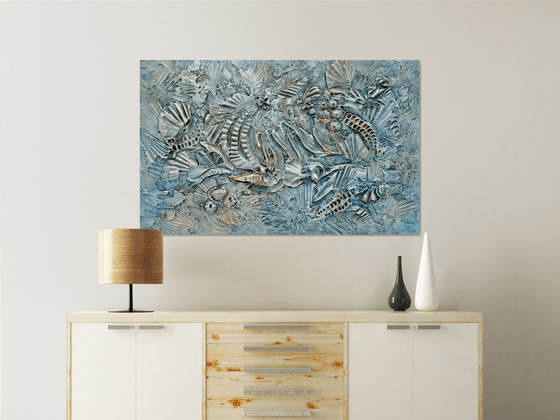 SILVER REVERIE. Abstract Textured 3D Art, Contemporary Painting with Dimensions