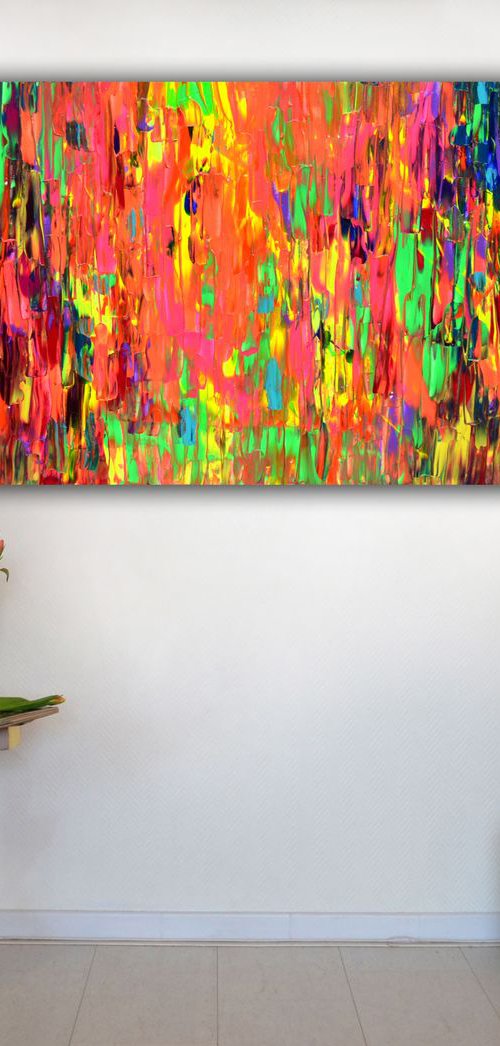 Gypsy Girl Dancing in the Night - 150x60x2 cm - Big Painting XXXL - Large Abstract, Supersized Painting - Ready to Hang, Hotel Wall Decor by Soos Tiberiu
