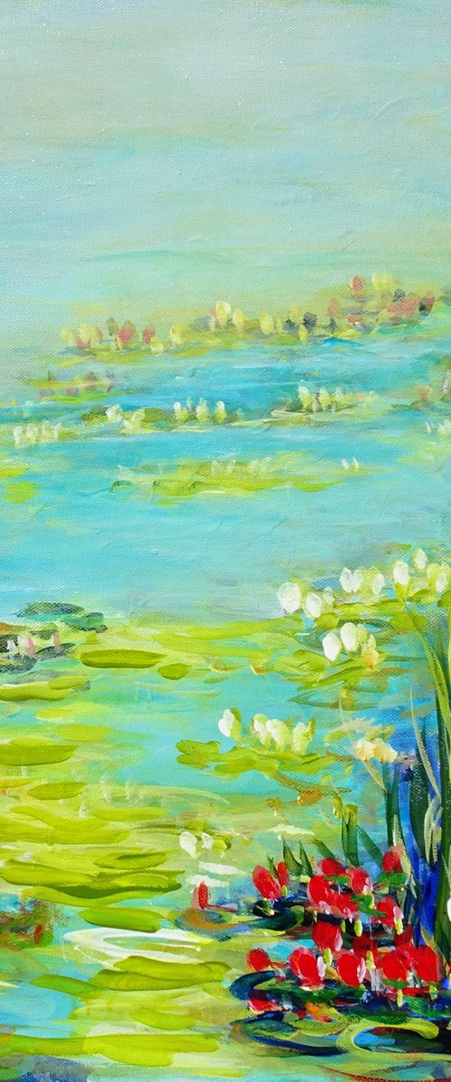 WATER LILY POND. WATER REFLECTIONS.  Modern Impressionism inspired by Claude Monet Water-lilies by Sveta Osborne