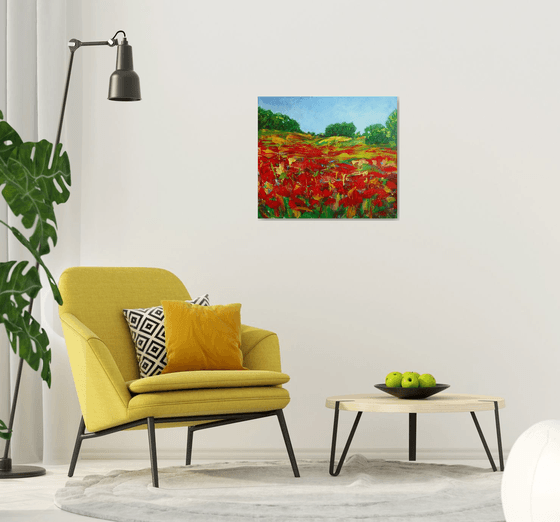 Poppies field... Flowering wildflowers... /  ORIGINAL ACRYLIC PAINTING