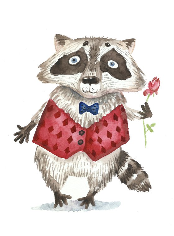 Raccoon and rose
