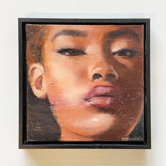 Feturi | beautiful black fashion model female woman face portrait oil painting on canvas fine art grunge free shipping