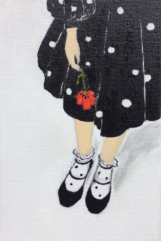 Portrait of a girl in black dress with red poppy - Romantic gift idea