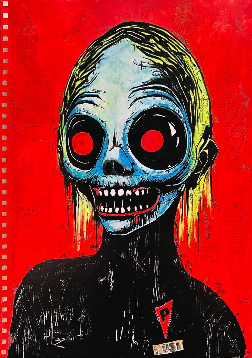 Surrealistic Portrait Painting By Jakub Dk - Jakub D Krzewniak, 12 X 17, The Unforgiven Prisoner, Original Artwork