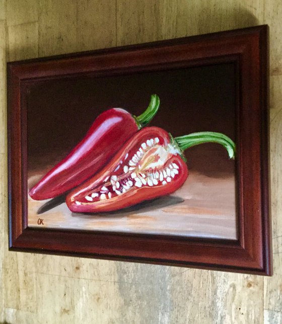 Red sweet pepper. Framed . Ready to hang .