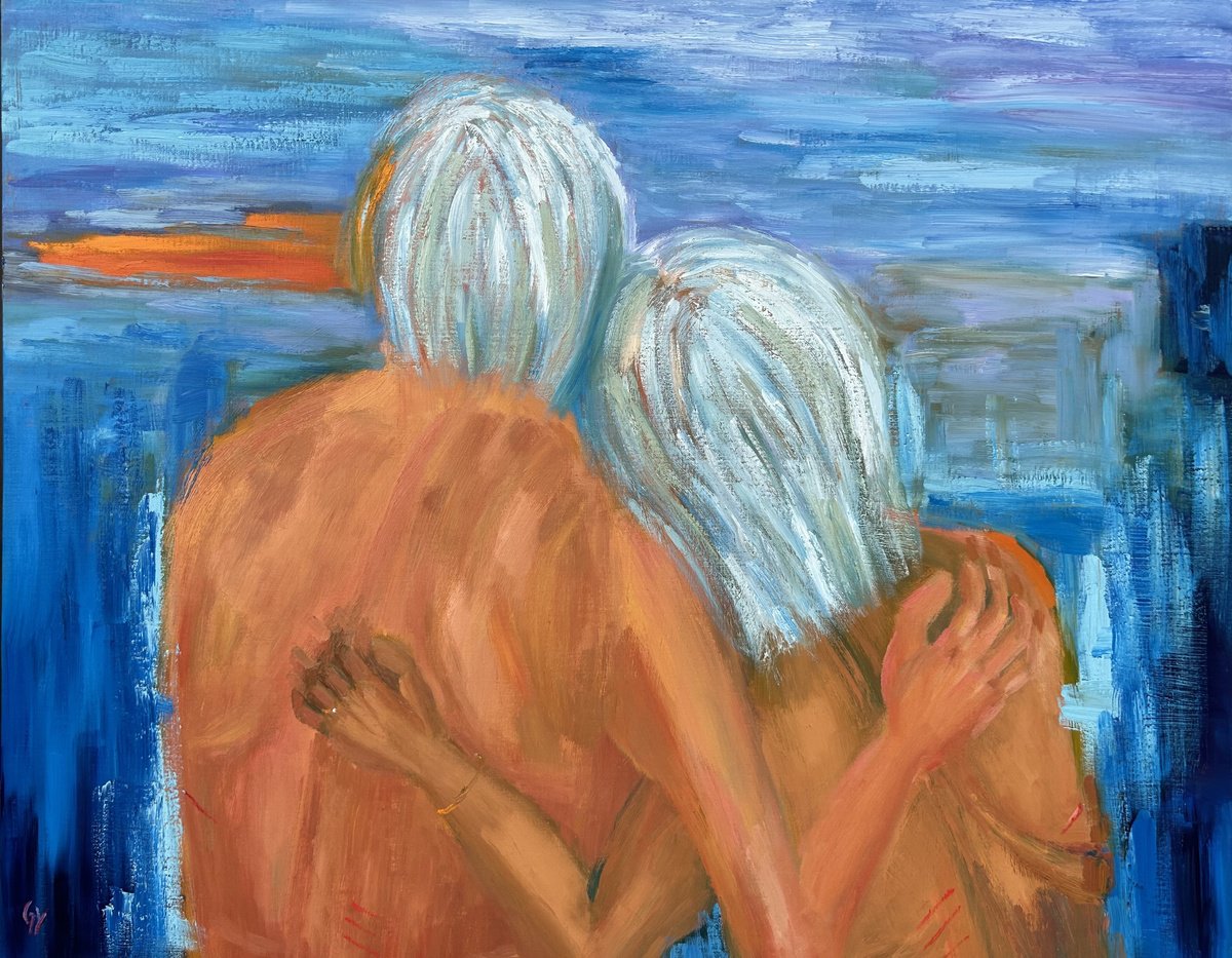 Expressive Portrait Oil Painting By Geeta Yerra, 38 X 30, Happily Ever After, Original Artwork