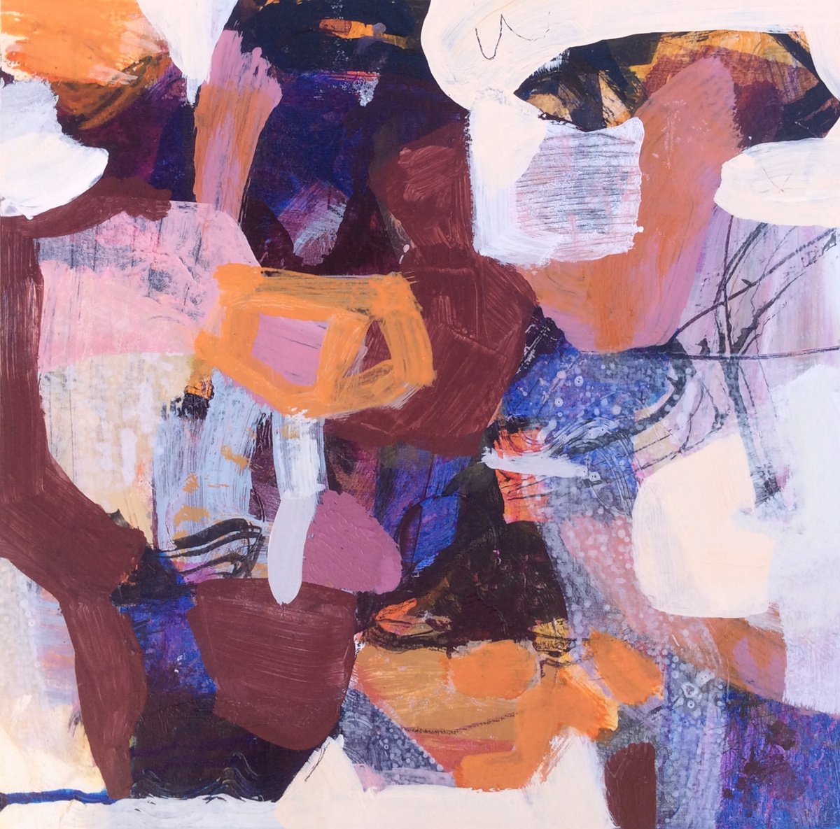 Abstract Painting By Linda Coppens, 12 X 12", A Place Of Curiosity 1, Original Artwork