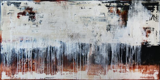 WALL FRAGMENTS * 63" x 31.5" * ACRYLIC PAINTING ON CANVAS * WHITE * BROWN
