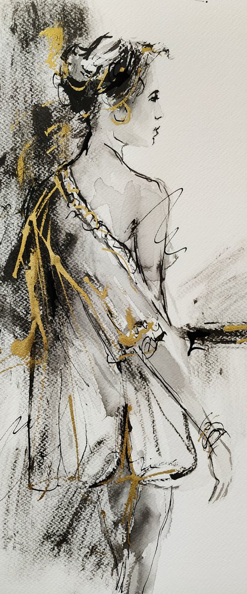 Woman ink drawing series-Figurative drawing on paper by Antigoni Tziora